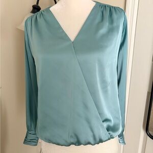 White House Black Market V Neck Teal Wrap Blouse